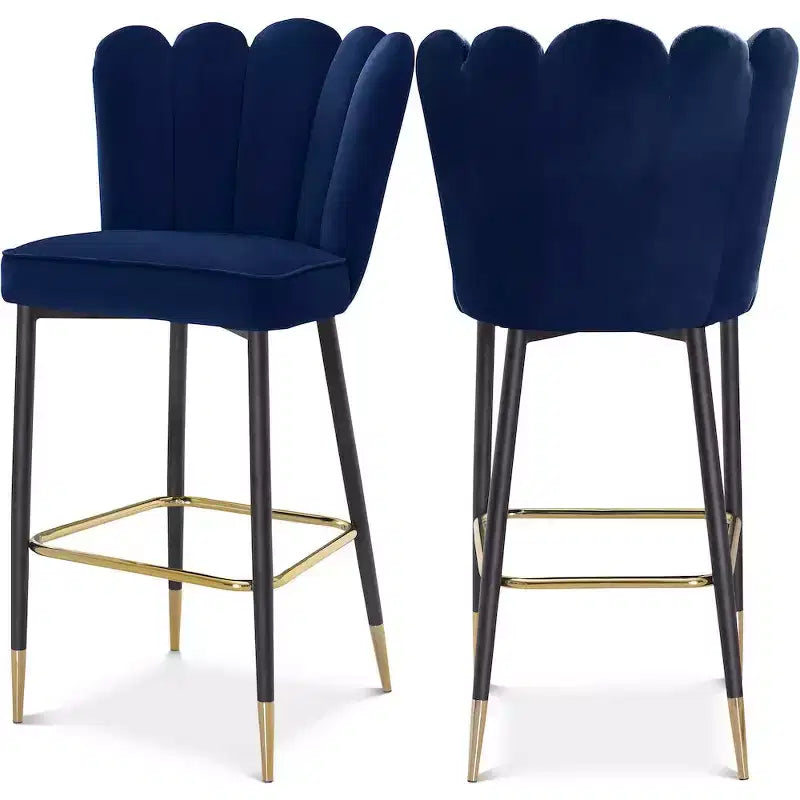 Meridian Furniture,Lily Navy Velvet Stool, Set of 2