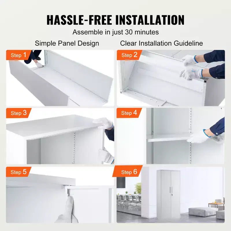 Armoire de rangement en métal, armoire de rangement verrouillable en acier avec 2 portes magnétiques et 4 étagères réglables, armoire métallique de 180 cm, capacité de 90 kg, blanc