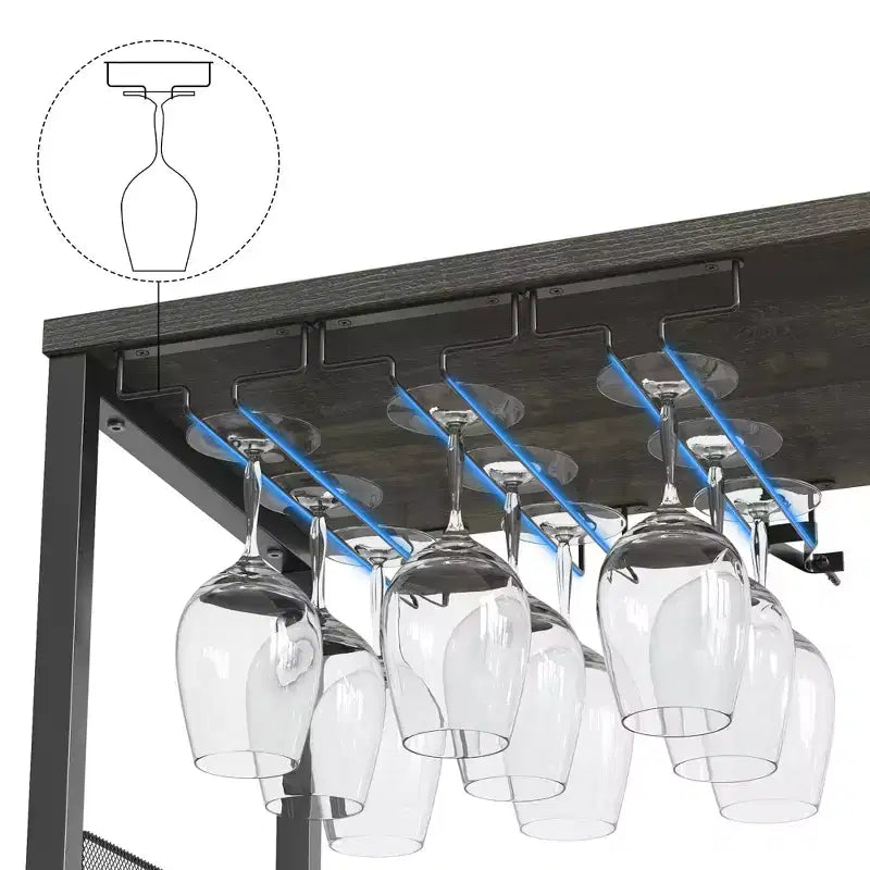 Meuble de bar à vin industriel gris à 3 niveaux (12+ bouteilles) 91,4 cm H x 61 cm l x 38,1 cm P, porte-bouteilles détachable, 9 porte-verres et étagères réglables pour la maison/le bar