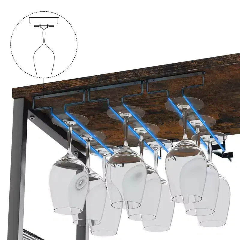 Meuble de bar à vin industriel gris à 3 niveaux (12+ bouteilles) 91,4 cm H x 61 cm l x 38,1 cm P, porte-bouteilles détachable, 9 porte-verres et étagères réglables pour la maison/le bar