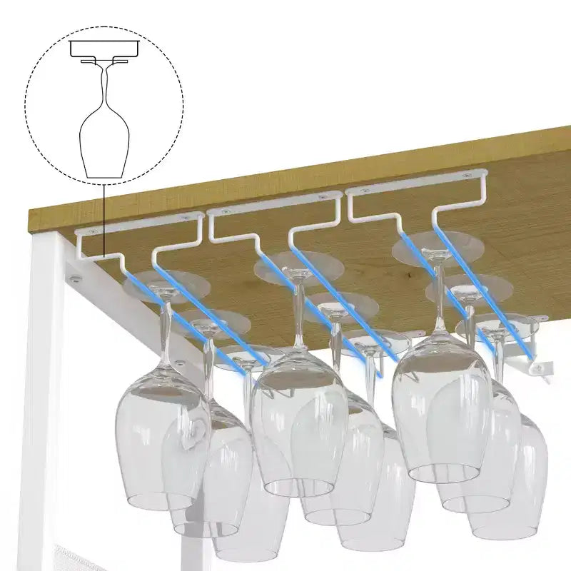 Meuble de bar à vin industriel gris à 3 niveaux (12+ bouteilles) 91,4 cm H x 61 cm l x 38,1 cm P, porte-bouteilles détachable, 9 porte-verres et étagères réglables pour la maison/le bar