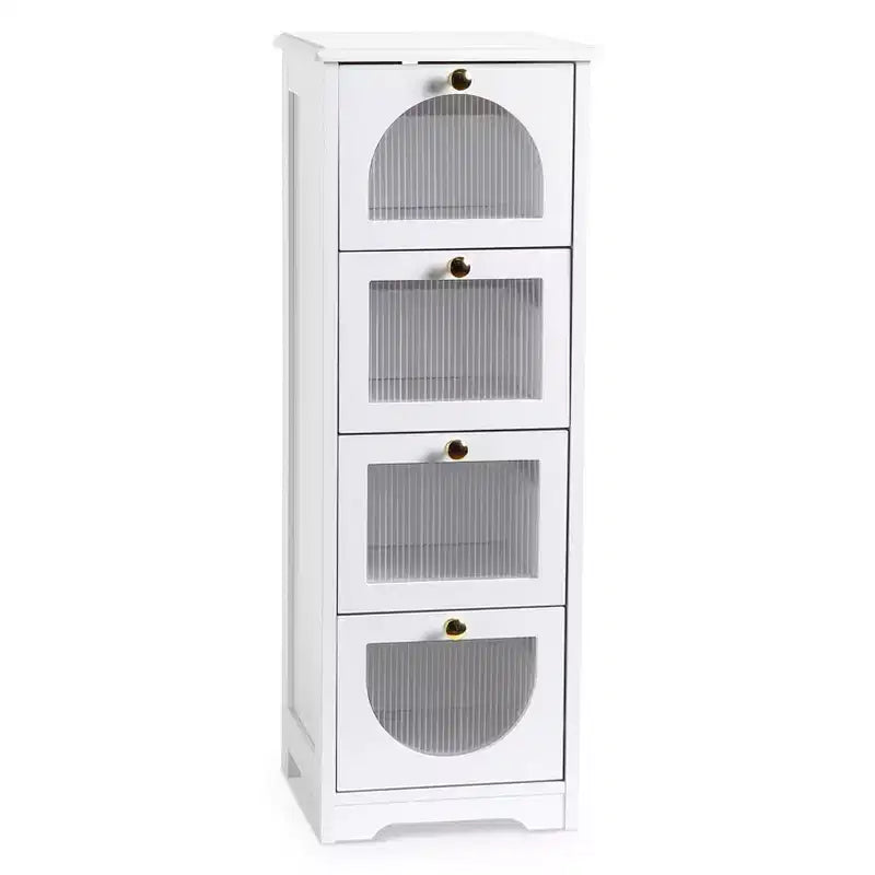 Meuble de salle de bain moderne et mince – 4 tiroirs de rangement avec façades semi-transparentes, MDF imperméable – S'adapte aux espaces étroits (33.1H) Montage facile