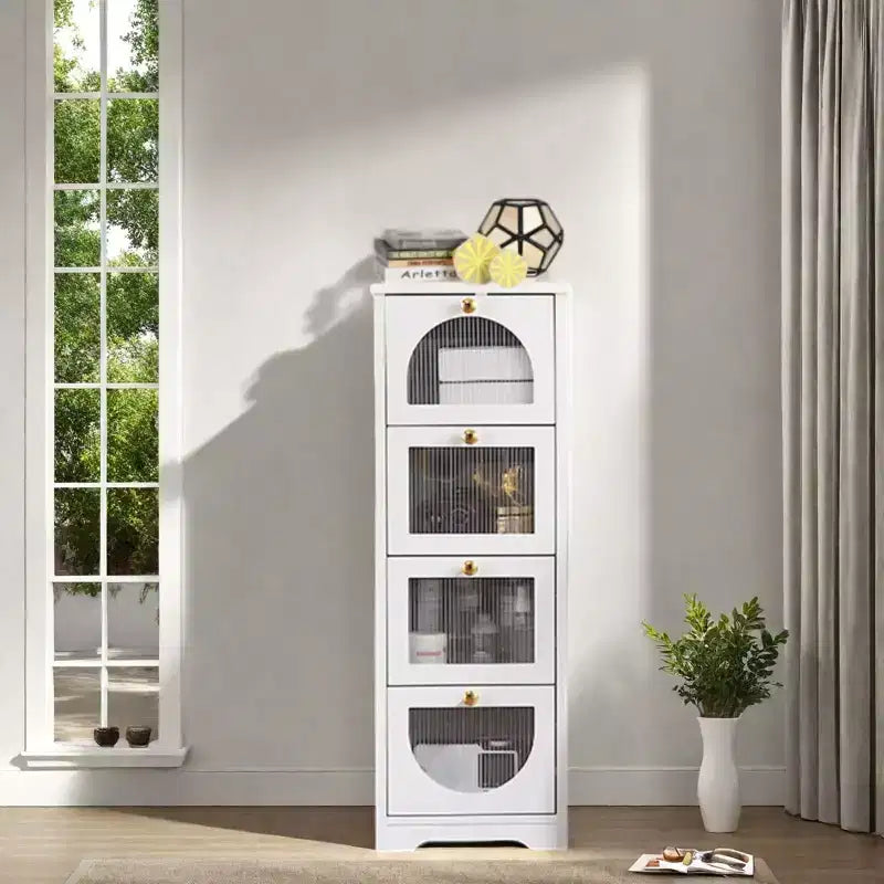 Meuble de salle de bain moderne et mince – 4 tiroirs de rangement avec façades semi-transparentes, MDF imperméable – S'adapte aux espaces étroits (33.1H) Montage facile