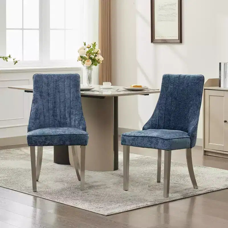 Chaises de salle à manger en chenille, chaises de cuisine modernes avec revêtement en tissu confortable, chaises d'appoint avec pieds plaqués en acier inoxydable