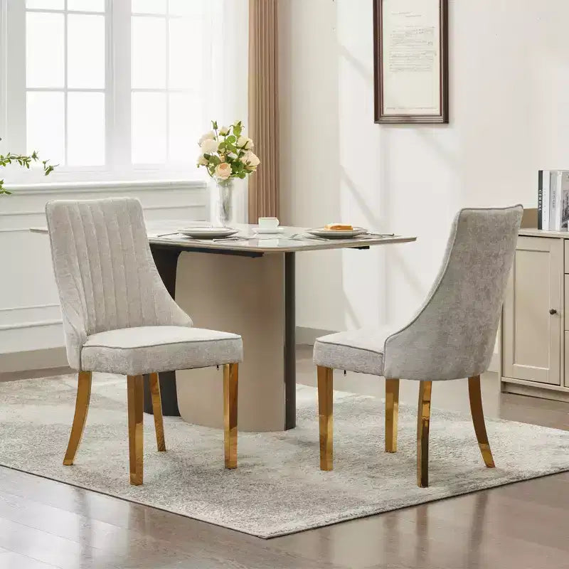 Chaises de salle à manger en chenille, chaises de cuisine modernes avec revêtement en tissu confortable, chaises d'appoint avec pieds plaqués en acier inoxydable