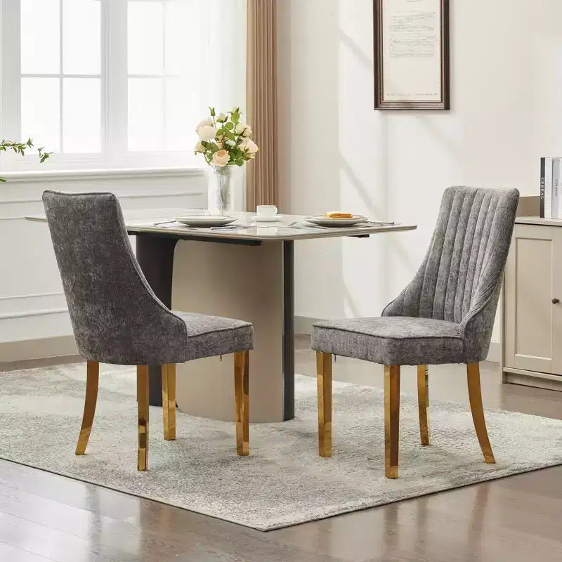 Chaises de salle à manger en chenille, chaises de cuisine modernes avec revêtement en tissu confortable, chaises d'appoint avec pieds plaqués en acier inoxydable