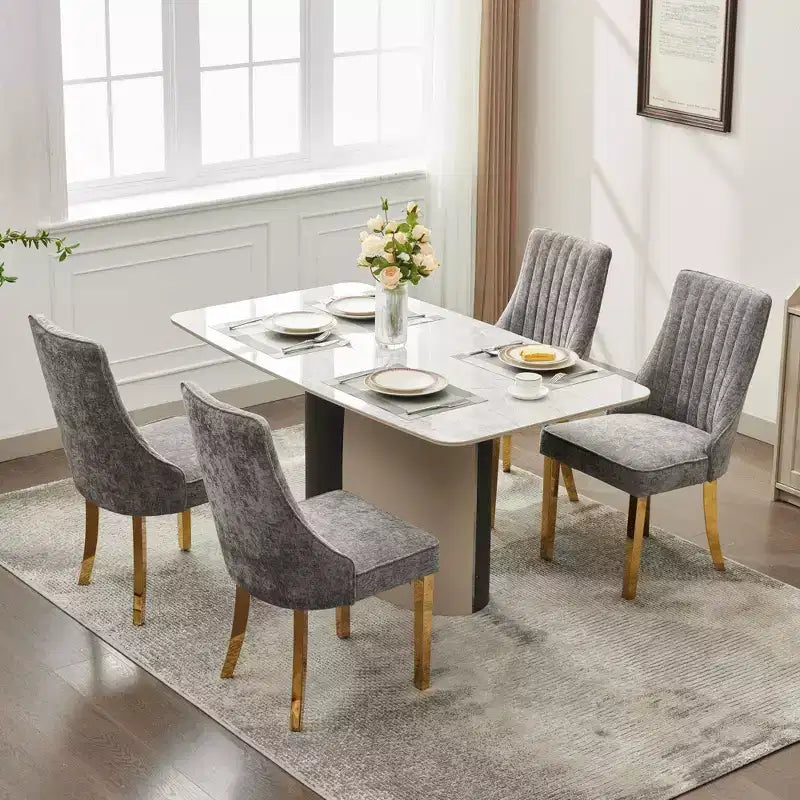 Chaises de salle à manger en chenille, chaises de cuisine modernes avec revêtement en tissu confortable, chaises d'appoint avec pieds plaqués en acier inoxydable