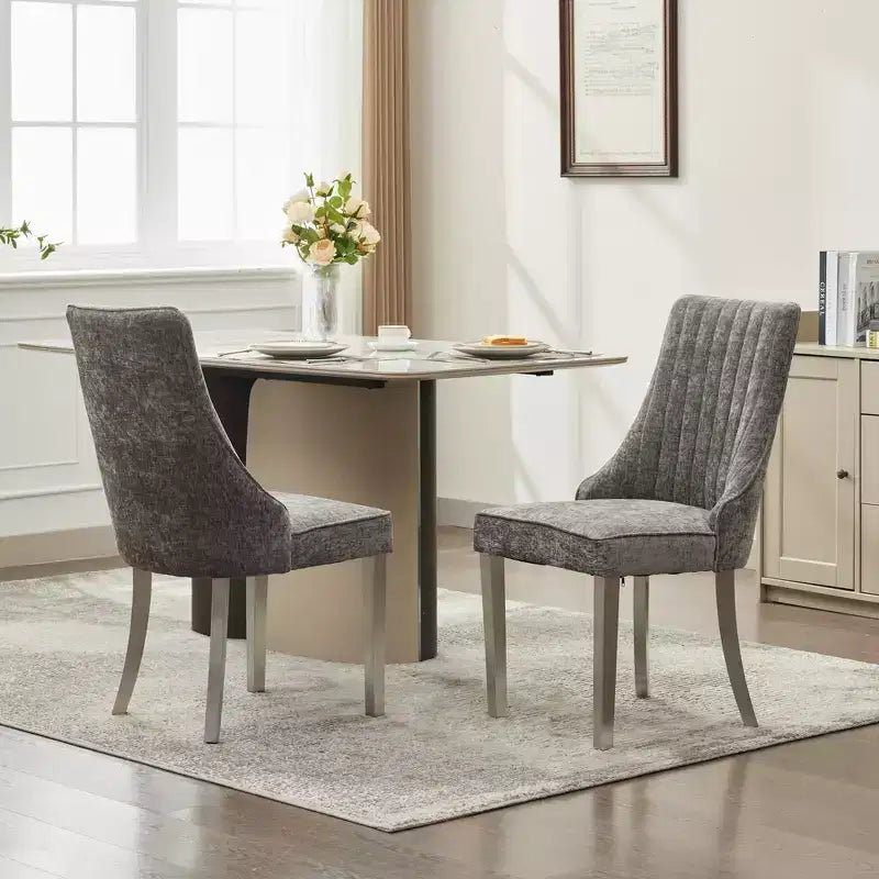 Chaises de salle à manger en chenille, chaises de cuisine modernes avec revêtement en tissu confortable, chaises d'appoint avec pieds plaqués en acier inoxydable