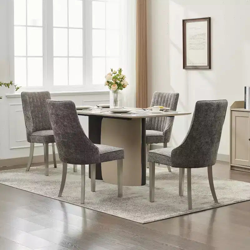 Chaises de salle à manger en chenille, chaises de cuisine modernes avec revêtement en tissu confortable, chaises d'appoint avec pieds plaqués en acier inoxydable
