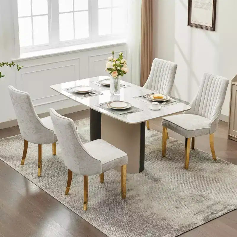 Chaises de salle à manger en chenille, chaises de cuisine modernes avec revêtement en tissu confortable, chaises d'appoint avec pieds plaqués en acier inoxydable