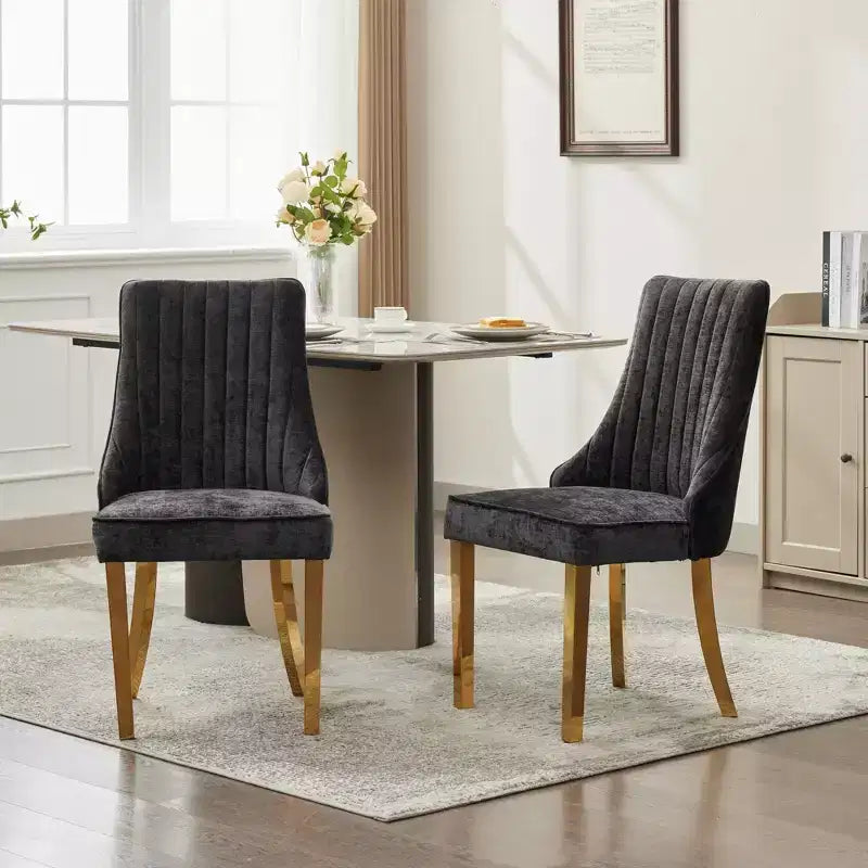 Chaises de salle à manger en chenille, chaises de cuisine modernes avec revêtement en tissu confortable, chaises d'appoint avec pieds plaqués en acier inoxydable