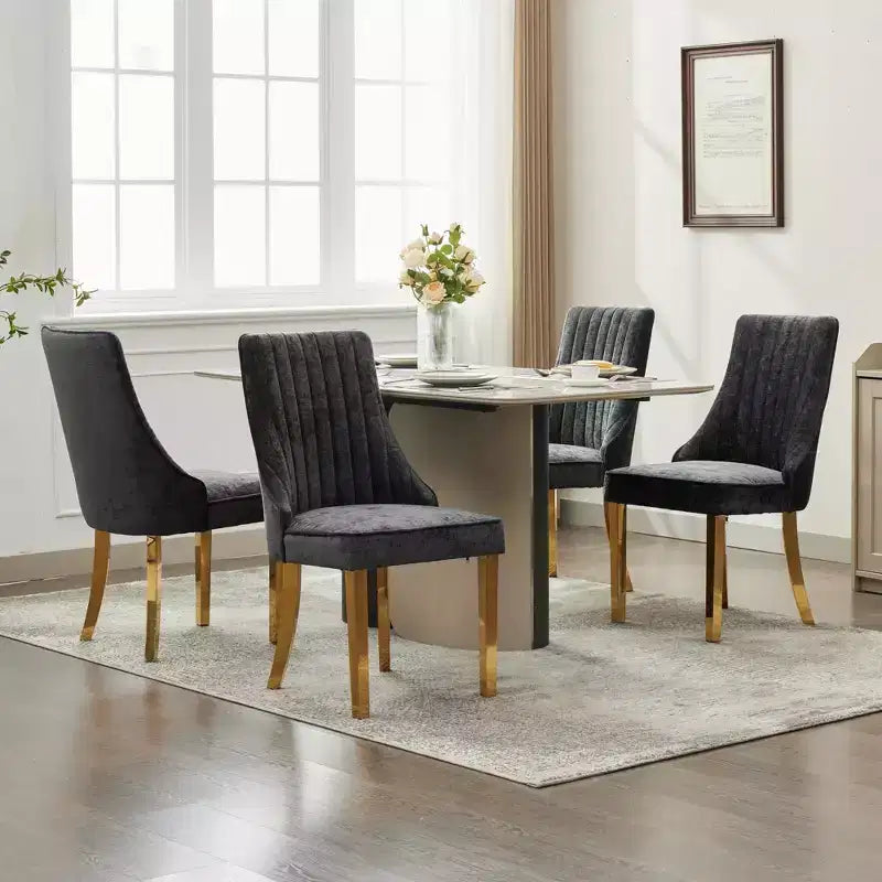 Chaises de salle à manger en chenille, chaises de cuisine modernes avec revêtement en tissu confortable, chaises d'appoint avec pieds plaqués en acier inoxydable