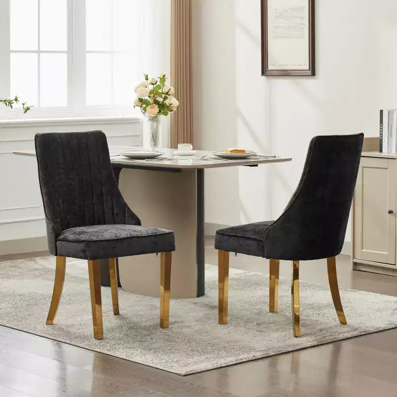 Chaises de salle à manger en chenille, chaises de cuisine modernes avec revêtement en tissu confortable, chaises d'appoint avec pieds plaqués en acier inoxydable
