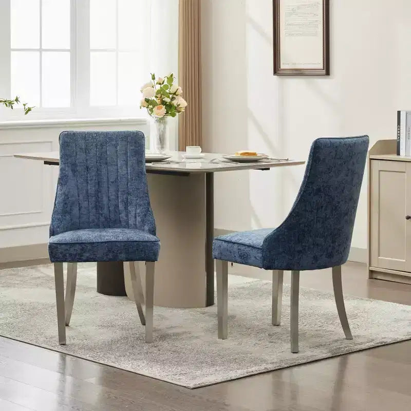 Chaises de salle à manger en chenille, chaises de cuisine modernes avec revêtement en tissu confortable, chaises d'appoint avec pieds plaqués en acier inoxydable