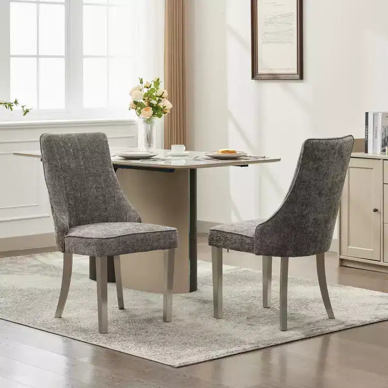 Chaises de salle à manger en chenille, chaises de cuisine modernes avec revêtement en tissu confortable, chaises d'appoint avec pieds plaqués en acier inoxydable
