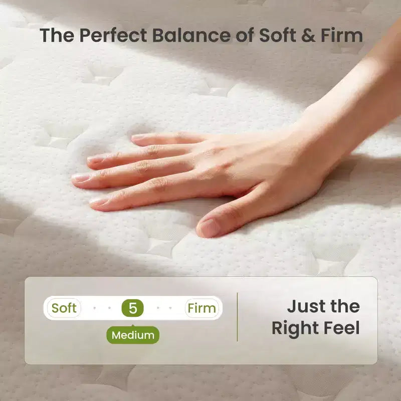 Matelas hybride mi-ferme en mousse à mémoire de forme au gel rafraîchissant, antistatique et anti-allergénique blanc