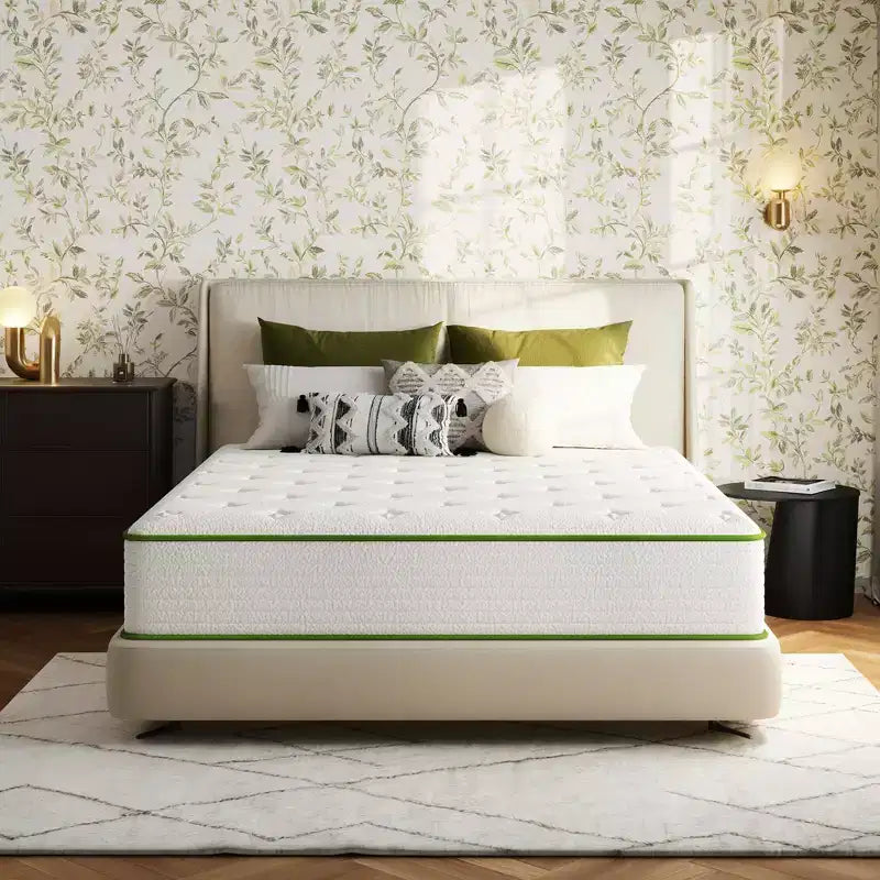 Matelas hybride mi-ferme en mousse à mémoire de forme au gel rafraîchissant, antistatique et anti-allergénique blanc