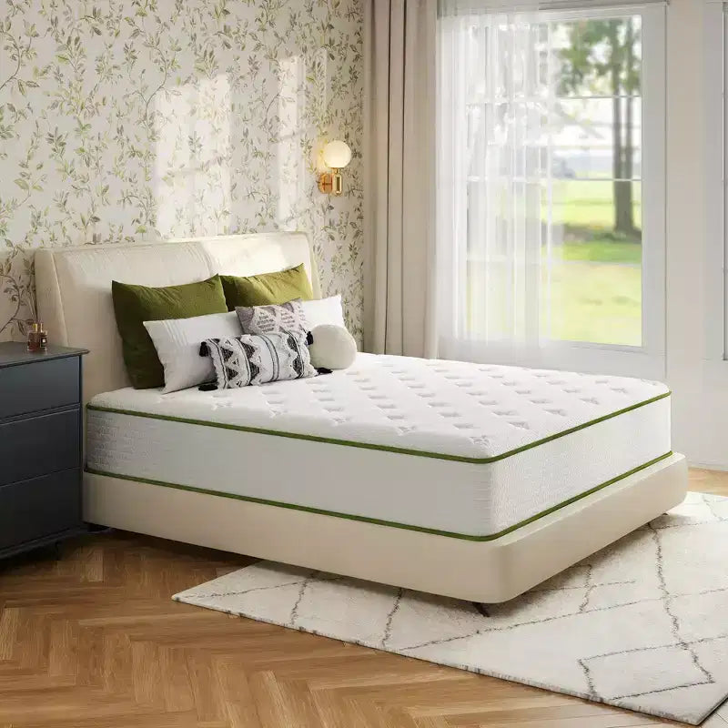 Matelas hybride mi-ferme en mousse à mémoire de forme au gel rafraîchissant, antistatique et anti-allergénique blanc
