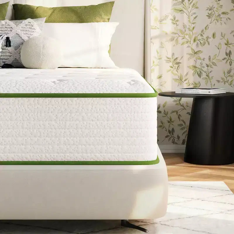 Matelas hybride mi-ferme en mousse à mémoire de forme au gel rafraîchissant, antistatique et anti-allergénique blanc