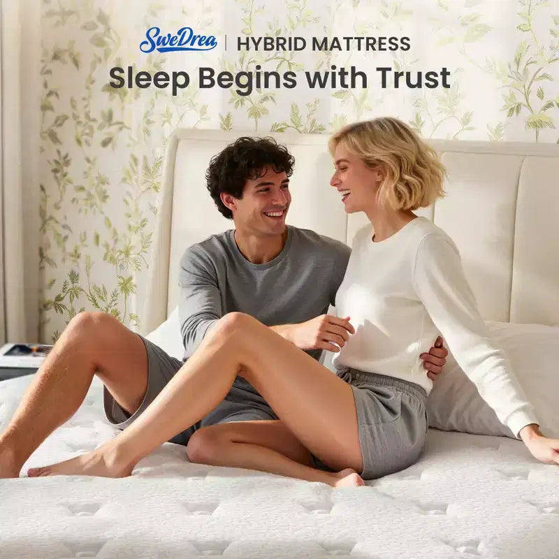 Matelas hybride mi-ferme en mousse à mémoire de forme au gel rafraîchissant, antistatique et anti-allergénique blanc