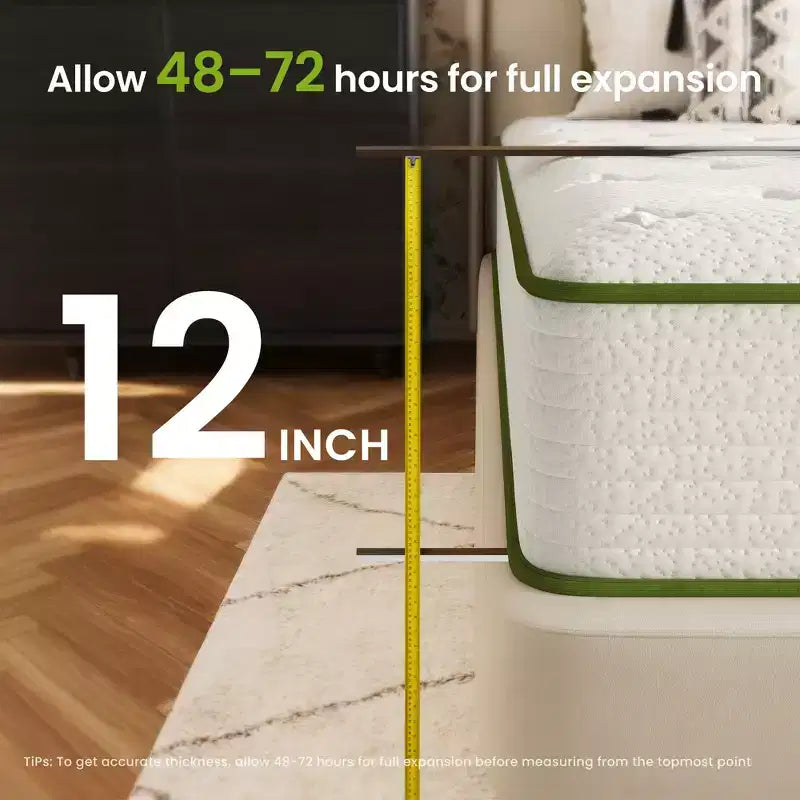 Matelas hybride mi-ferme en mousse à mémoire de forme au gel rafraîchissant, antistatique et anti-allergénique blanc