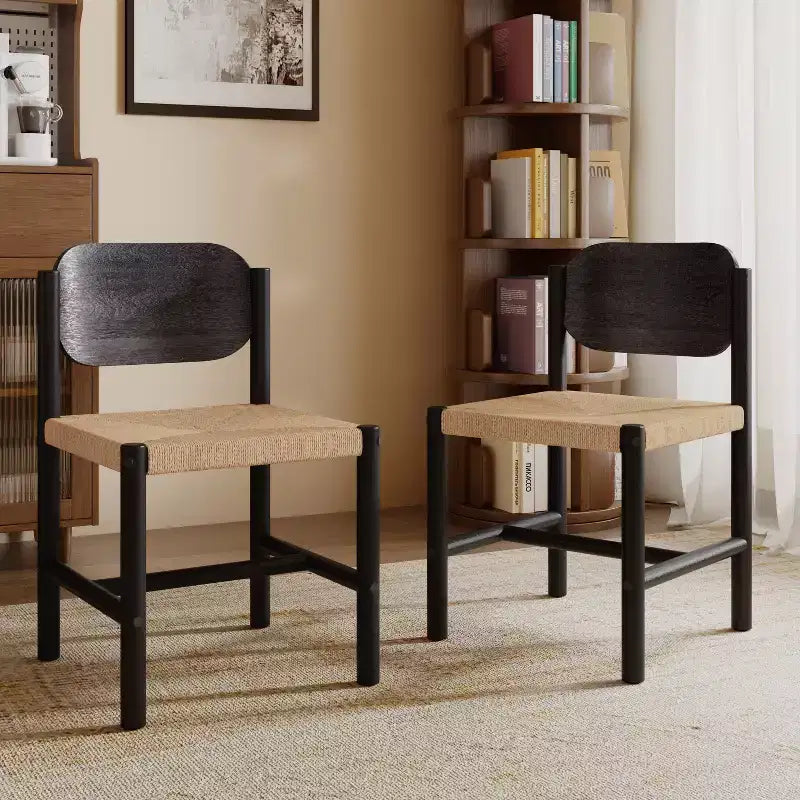Christopher Knight Home Kayle Mid-Century Modern Acacia Wood Dining Chairs with Paper Rope Weave