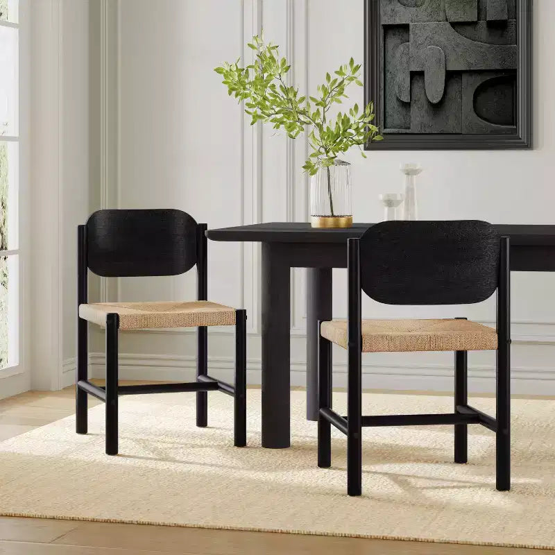 Chaises de salle à manger en bois d'acacia de style Mid-Century Modern avec tressage en corde de papier