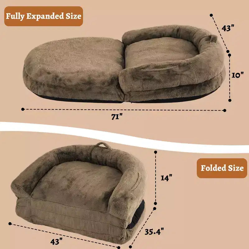 Lit convertible pour chien et humain pour adultes, grand lit de sieste 180x110x25 cm avec housse amovible en fausse fourrure lavable, transat portable pour la maison