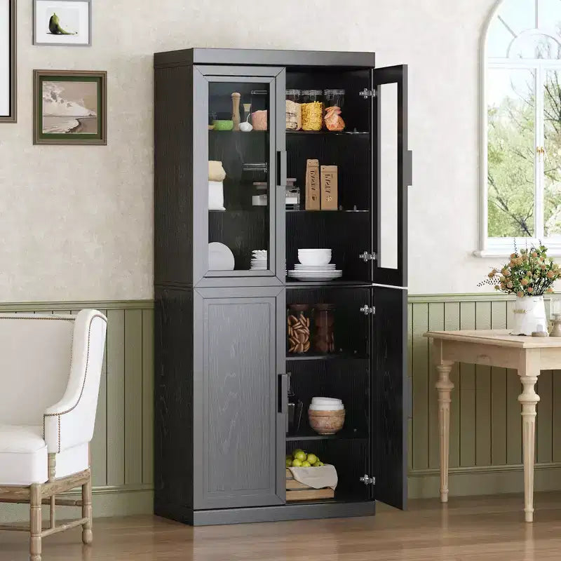 Meuble de rangement de cuisine autoportant en bois avec étagères et portes Grande capacité