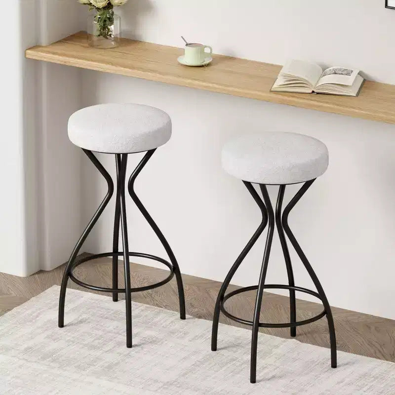 MAYEERTY 29'' Floral Print Bar Stools Set of 2 - Upholstered Round Barstools with Footrest for Kitchen/Dining (Black & White)