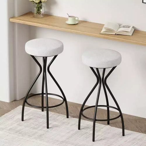 MAYEERTY 29'' Floral Print Bar Stools Set of 2 - Upholstered Round Barstools with Footrest for Kitchen/Dining (Black & White)