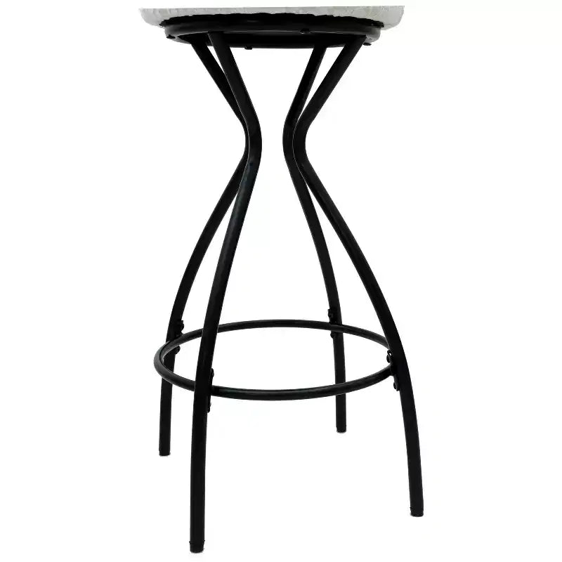 Tabourets de bar à imprimé floral de 73,6 cm - Tabourets de bar ronds rembourrés avec repose-pieds pour cuisine/salle à manger (noir et blanc)