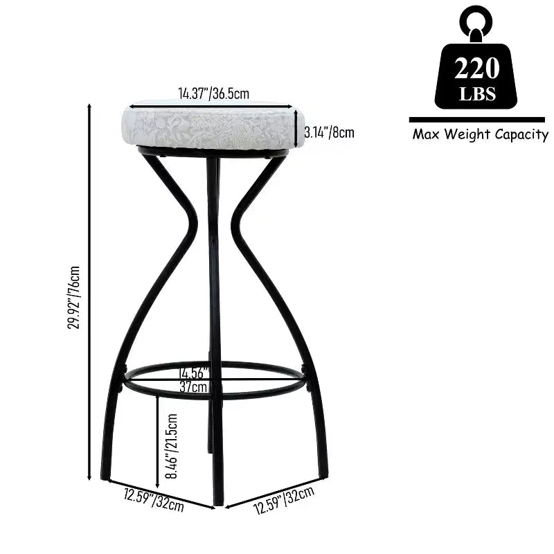 Tabourets de bar à imprimé floral de 73,6 cm - Tabourets de bar ronds rembourrés avec repose-pieds pour cuisine/salle à manger (noir et blanc)