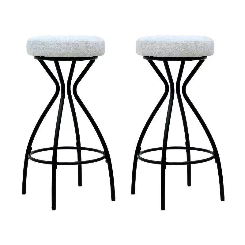 Tabourets de bar à imprimé floral de 73,6 cm - Tabourets de bar ronds rembourrés avec repose-pieds pour cuisine/salle à manger (noir et blanc)