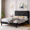 GustoWave Velvet Upholstered Bed Frame, Vertical Channel Tufted & Sturdy Wood Slats