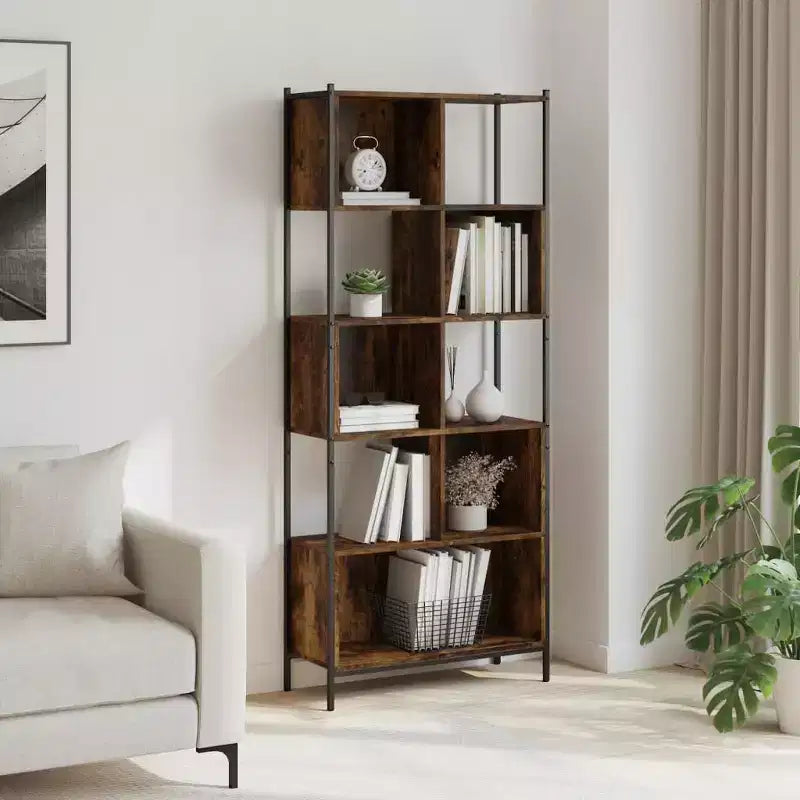 Étagère Bibliothèque sur Pied pour Bureau Salon Bois d'Ingénierie - Chêne Fumé