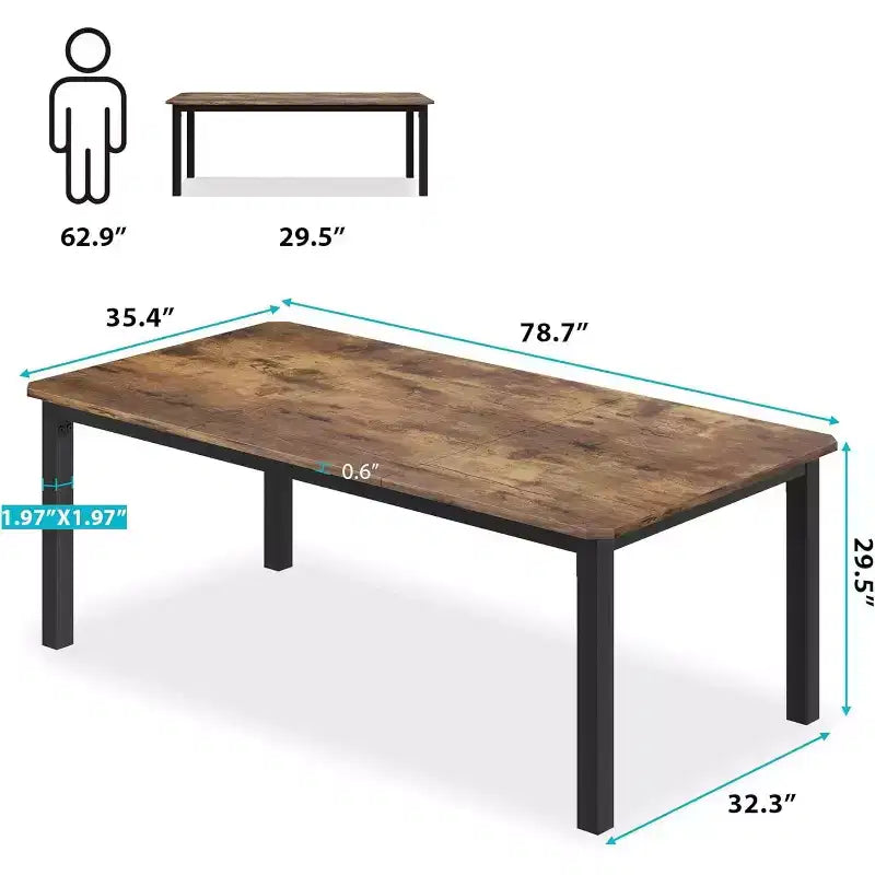 Table à Manger Industrielle pour 6-8 Personnes, Grande Table de Cuisine en Bois de 200 cm avec Cadre Métallique Robuste