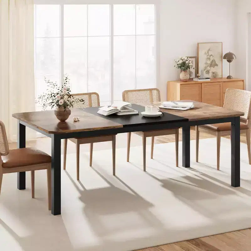 Table à Manger Industrielle pour 6-8 Personnes, Grande Table de Cuisine en Bois de 200 cm avec Cadre Métallique Robuste