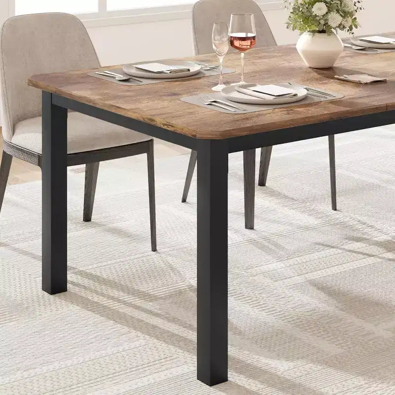 Table à Manger Industrielle pour 6-8 Personnes, Grande Table de Cuisine en Bois de 200 cm avec Cadre Métallique Robuste
