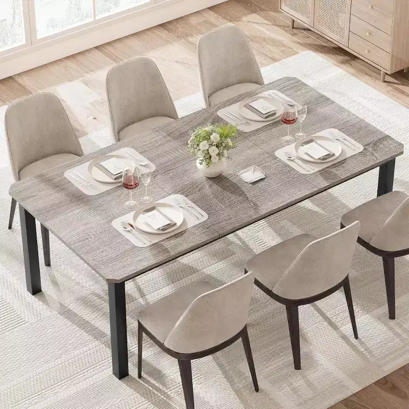 Table à Manger Industrielle pour 6-8 Personnes, Grande Table de Cuisine en Bois de 200 cm avec Cadre Métallique Robuste