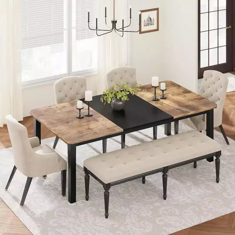CuisinSmart Industrial Dining Table for 6-8 People, 78.7 Long Wooden Kitchen Table with Sturdy Metal Frame