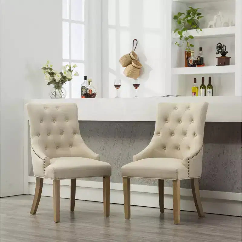 Okak Wingback Dining Chairs Set of 2, Solid Wood Button Tufted with Nailhead Trim, Hostess Accent Chairs for Formal Dining