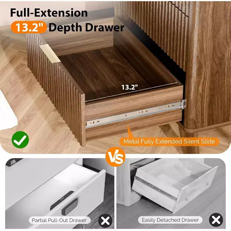 Commode haute cannelée à 5 tiroirs, commode de 60 cm de large, commode en bois de noyer pour chambre à coucher de style moderne du milieu du siècle