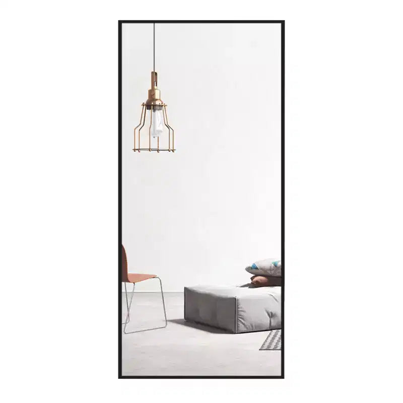 Miroir mural de salle de bain rectangulaire encadré en métal noir de 34 po L x 71 po H