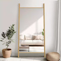 PexFix 35 in. W x 73 in. H Ladder-Style Solid Wood Framed Mirror in Brown