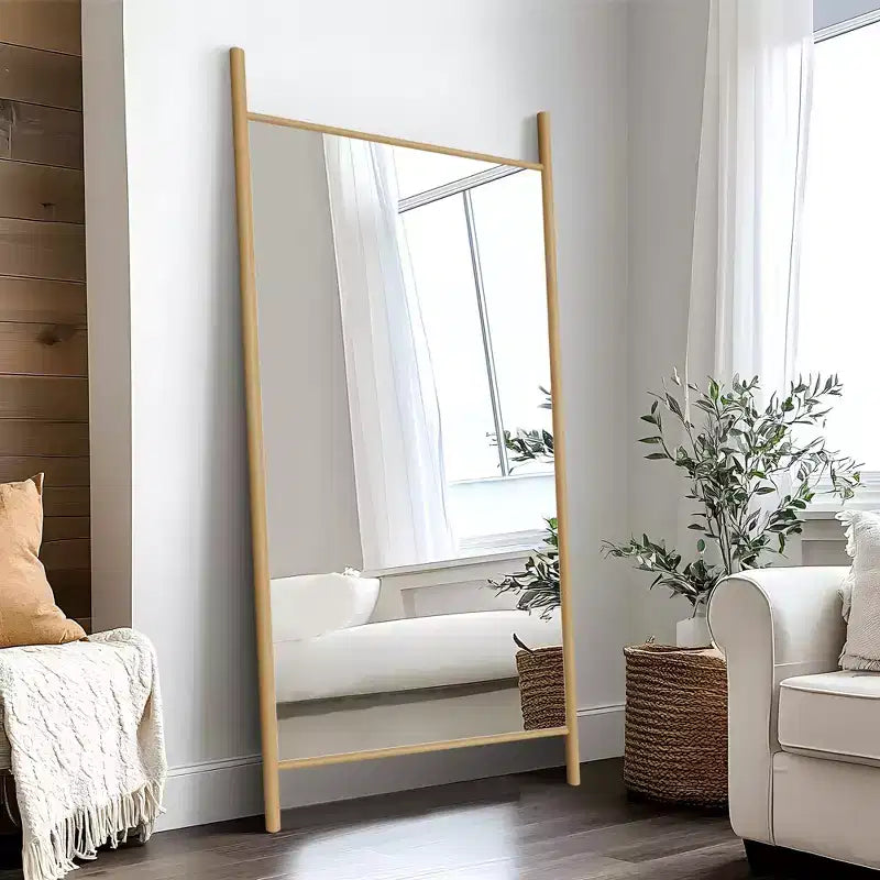 Miroir mural en bois massif de style échelle, 35 po larg. x 73 po haut., brun