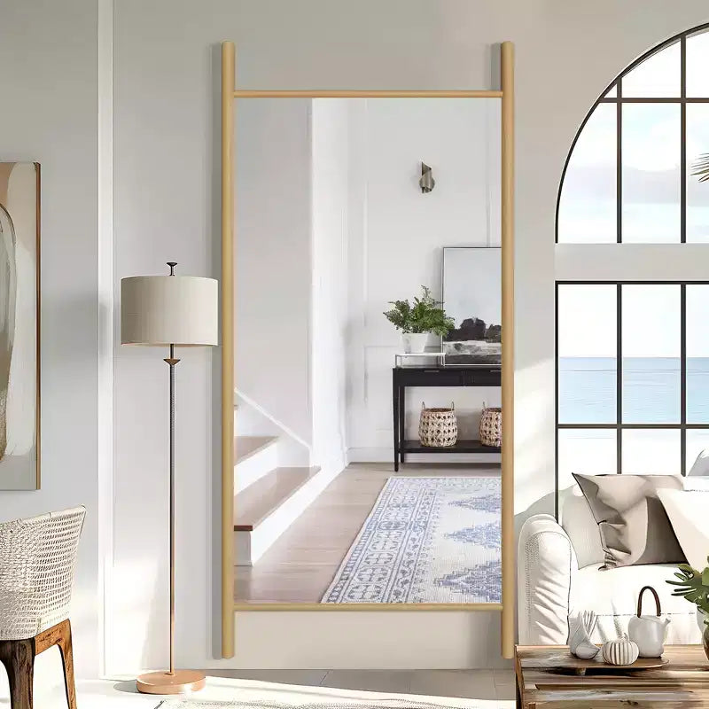 Miroir mural en bois massif de style échelle, 35 po larg. x 73 po haut., brun