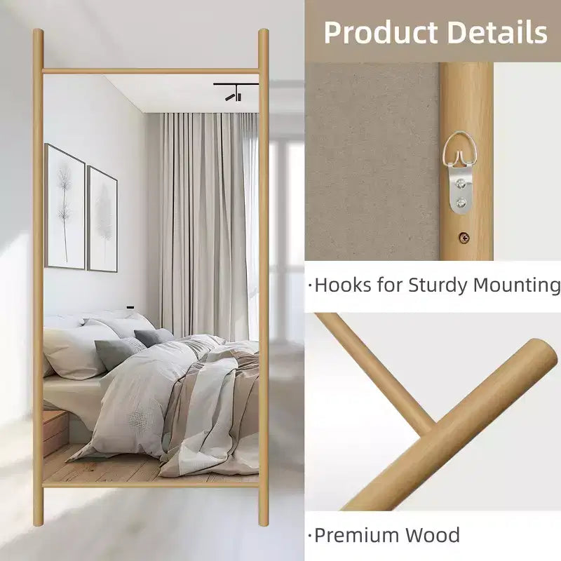 Miroir mural en bois massif de style échelle, 35 po larg. x 73 po haut., brun