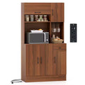 Costway 66 Pantry Cabinet Tall Kitchen Storage Cabinet with Charging Station Brown