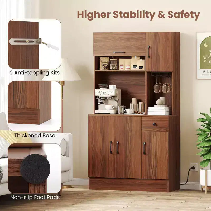 Meuble de rangement haut de cuisine 66 Pantry Cabinet avec station de charge Marron